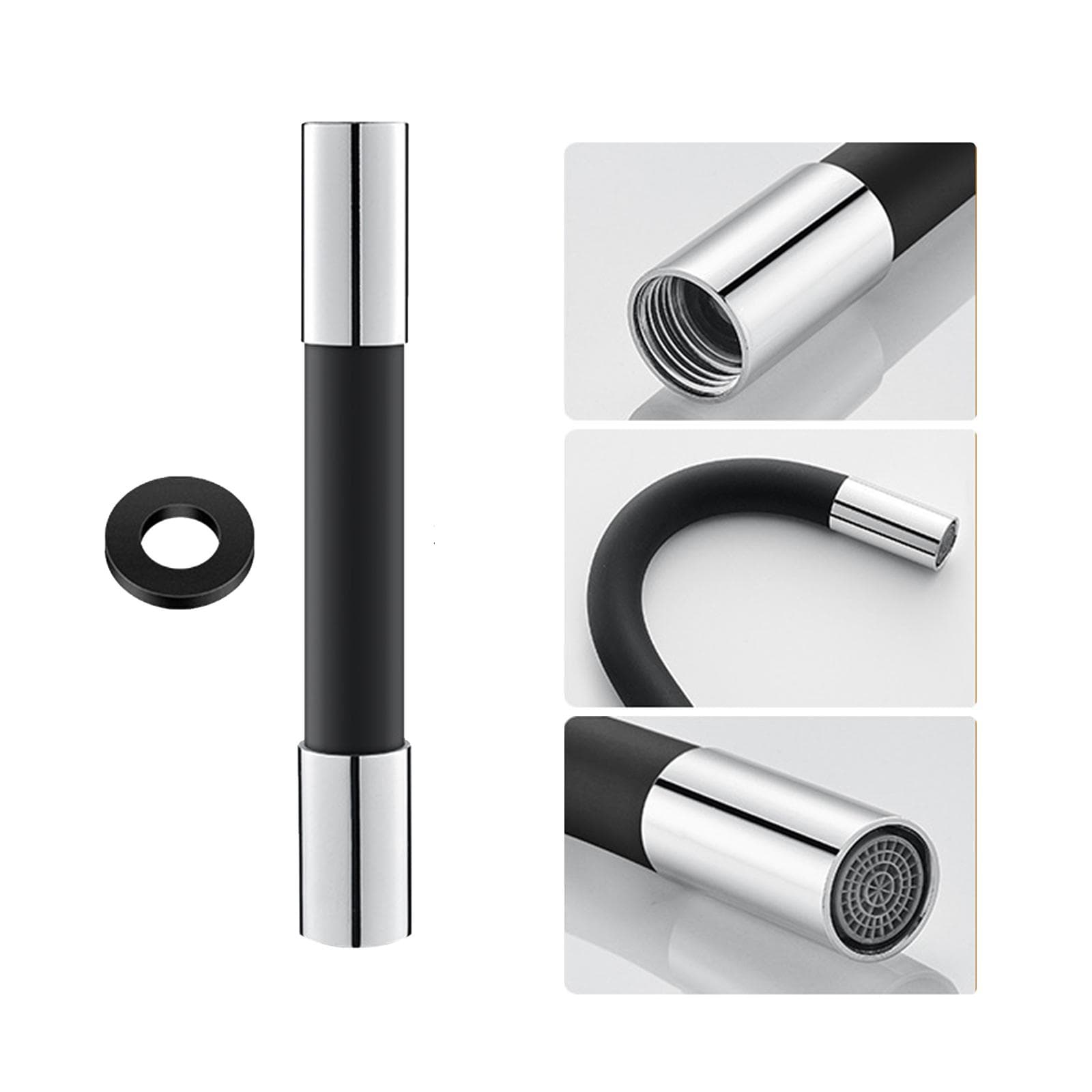 360 Degree Faucet Sprayer Extension Hose Silicone Extension Tube with Leakproof Gasket Bubbler 20cm black