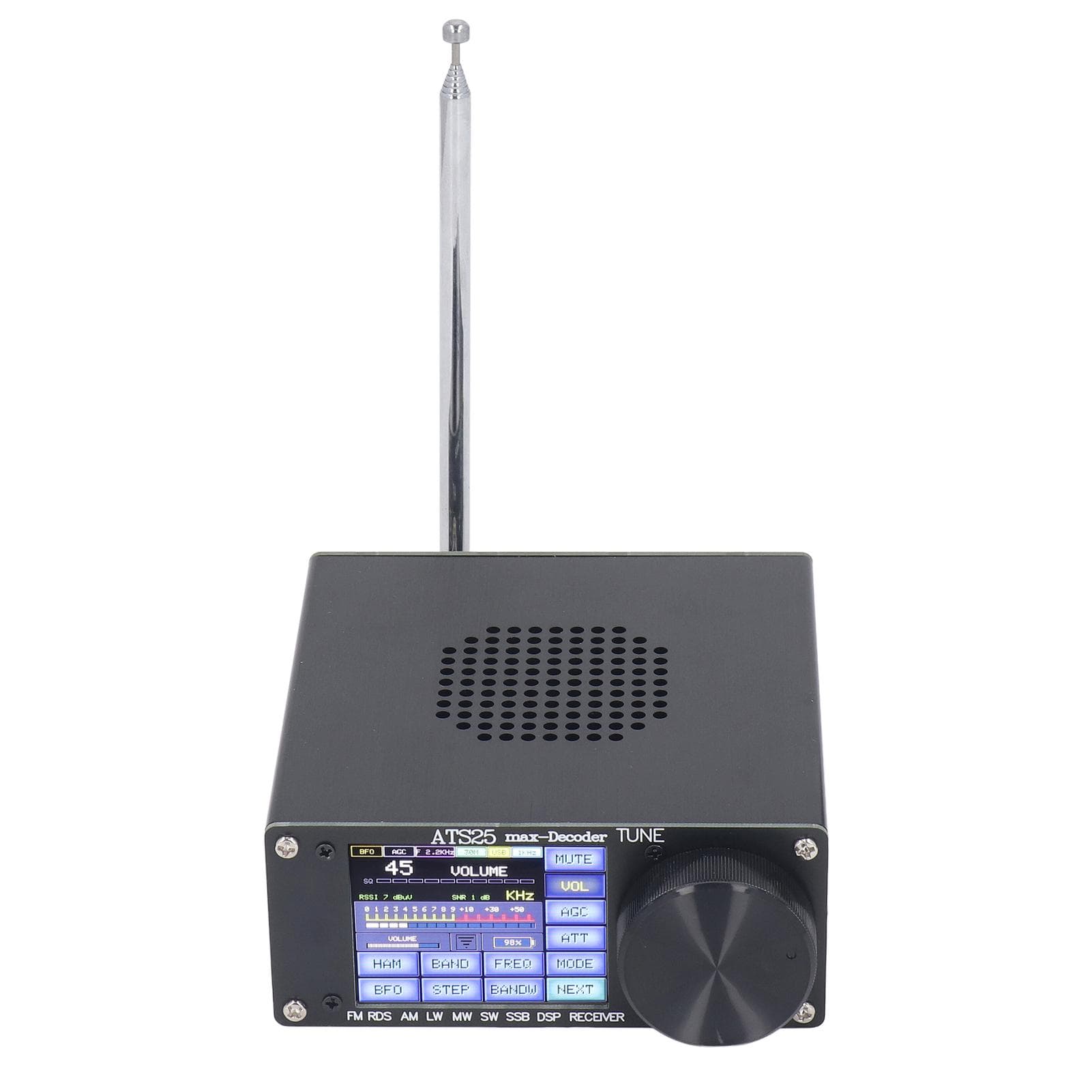 Radio Full Band Receiver 2.4in Touch Screen Rechargeable DSP Receiver Decoder with Antenna