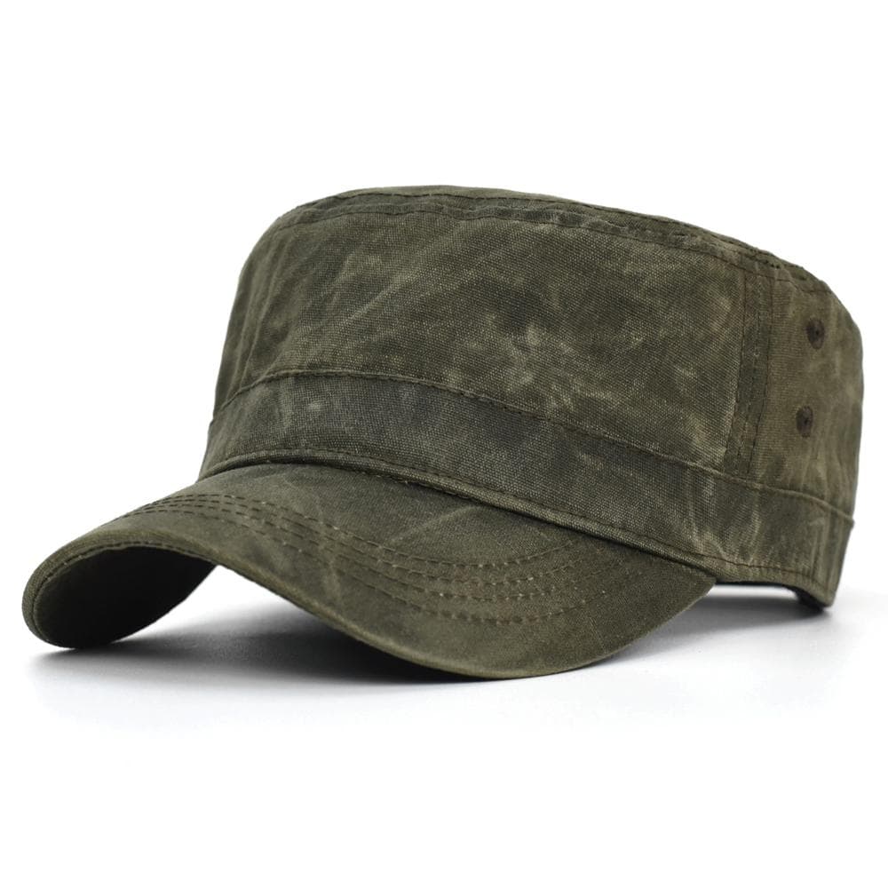 Waxed Canvas Cotton Military Caps Men Waterproof Cadet Army Cap Unique Design Vintage Flat Top Hat Adjustable 56-59 cm army green