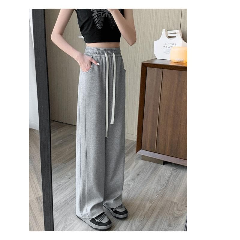 Solid Color Banana Sports Pants Wide-leg Pants for Women In Spring and Autumn New High-waist Drooping Loose Straight-leg Casual Sweatpants S