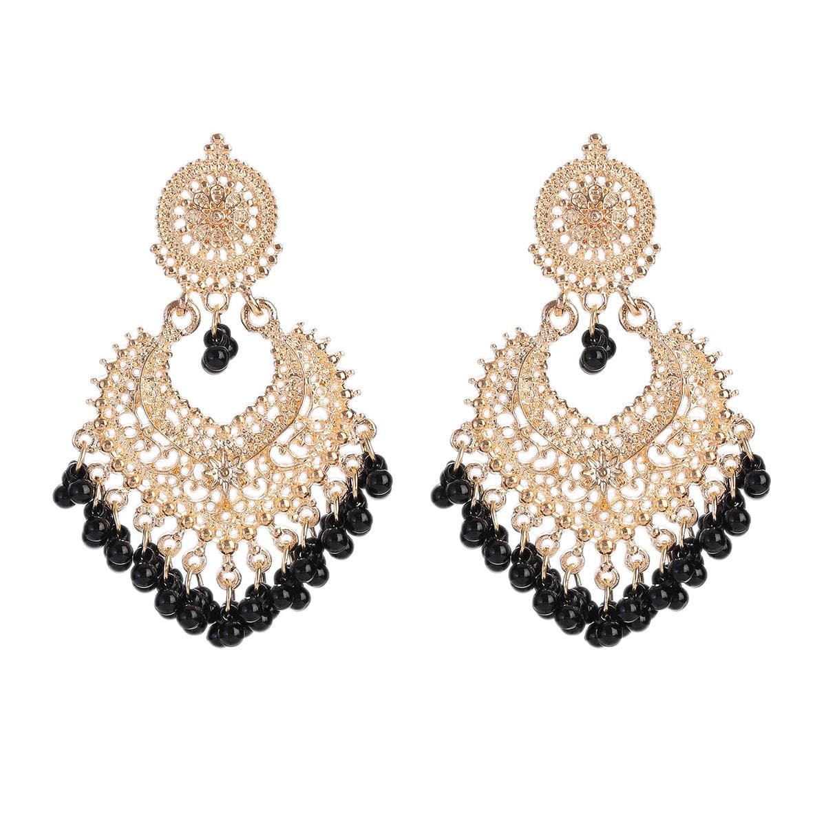 Boho Vintage Heart Shape Dangle Earrings for Women Ethnic Indian Flower Tassel Wedding Jewelry Accessories