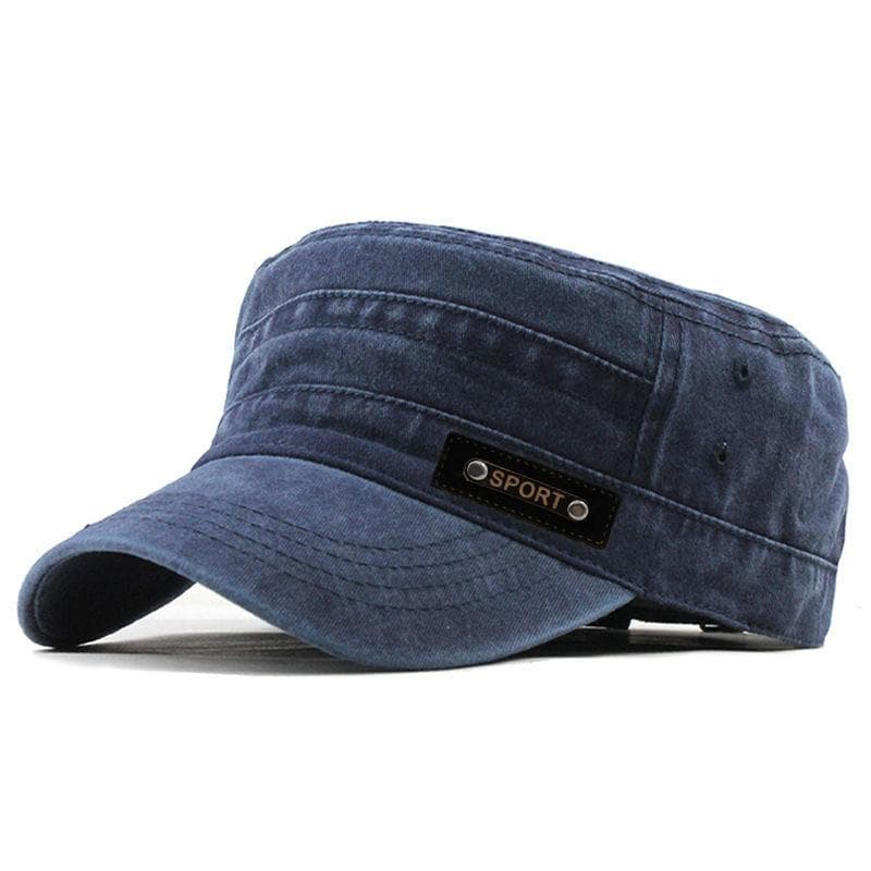 Spring Summer And Autumn Mens New Washable Cotton Flat Top Sun Proof Military Cap navy blue