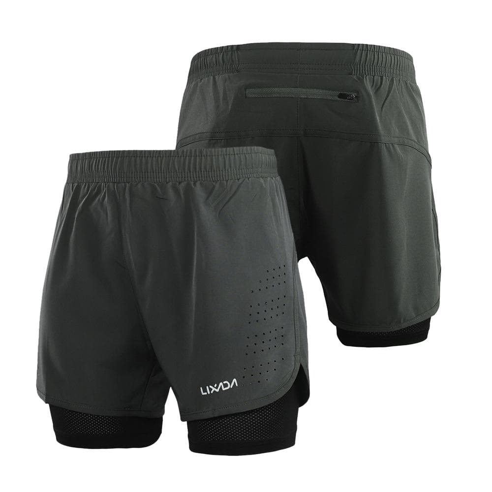 Lixada Men's 2-in-1 Running Shorts Quick Drying Breathable Active Training Exercise Jogging Cycling Shorts with Longer Liner M dark gray
