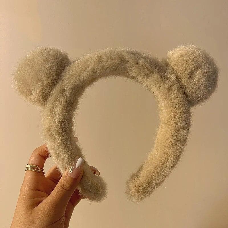 Plush Headband Cute Bear Ear Hariy Headhoop Women Spa Face Wash Anti -sliding Hair Holder Girls Cartoon Head Hoop Hairband Hoops
