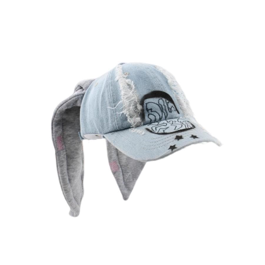 Korean Fashion y2k Baseball Cap For Punk Ripped Retro Denim Jeans Graffiti Cool Long Rabbit Ear Street Hip Hop Sun Hats Visors 58
