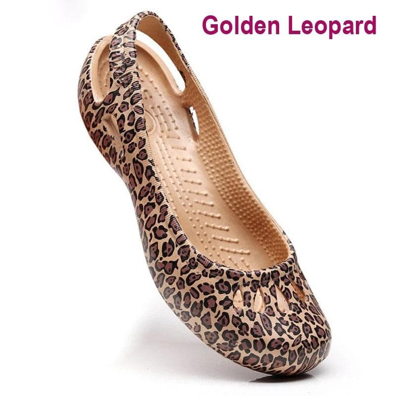 Summer Lightweight Anti Slip Hole Shoes Clog for Women's Flat Bottom Sandals Nurse Outdoor Beach Jelly W8 leopard print