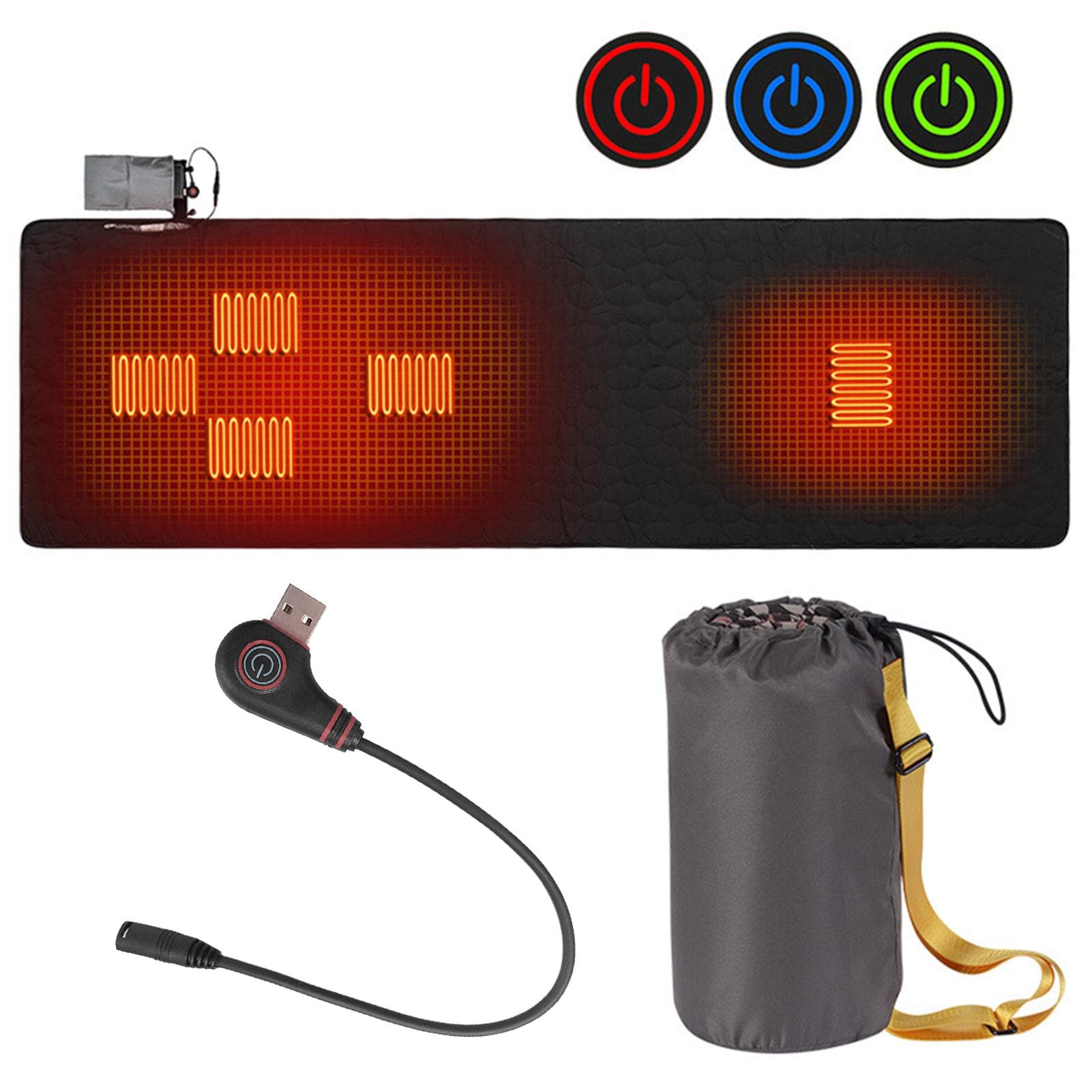 Outdoor USB Heating Sleeping Mat Insulation Camping Heated Sleeping Mattress Sleeping Bag Mattress black