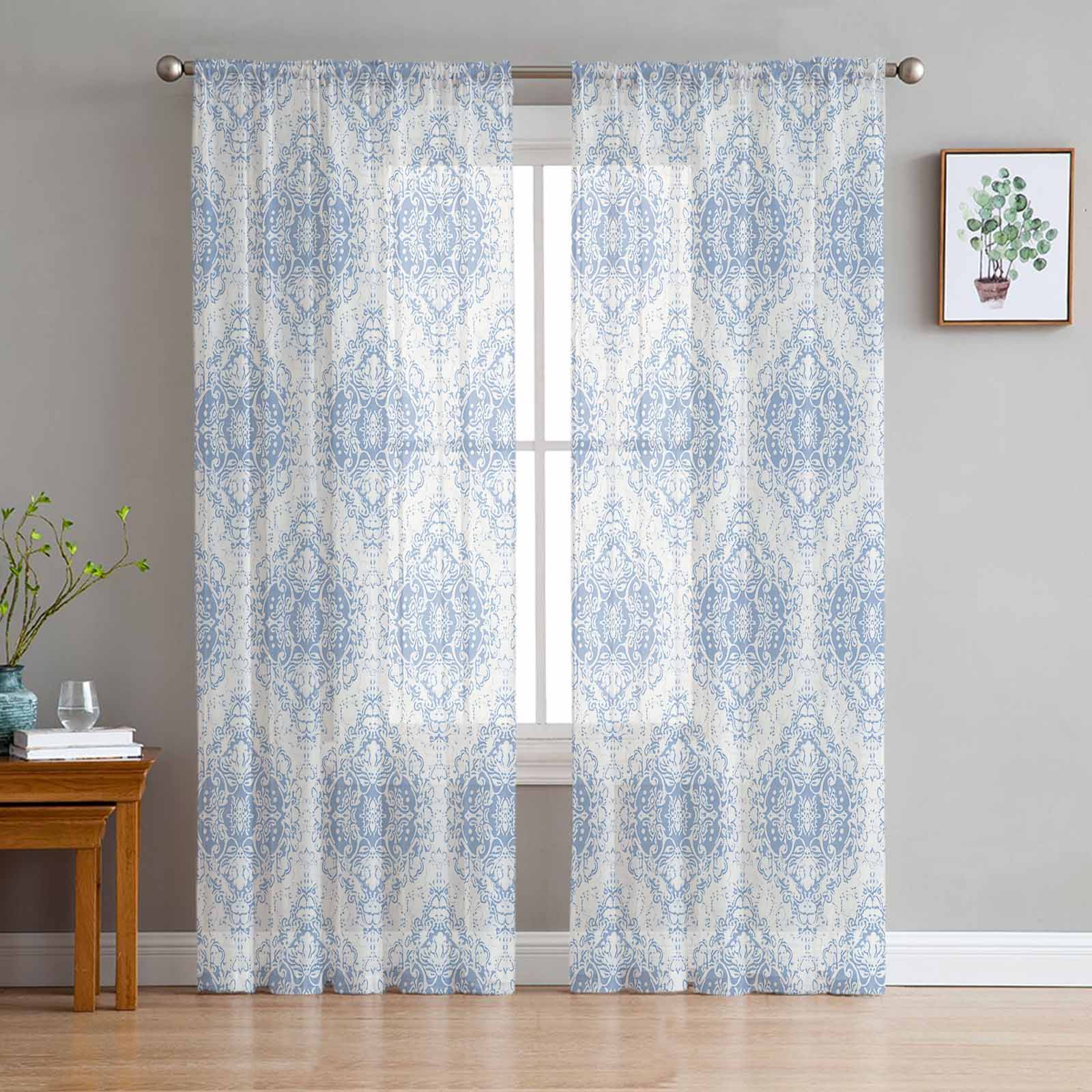 Ethnic Style Retro Persian Pattern Floral Window Tulle Curtains for Living Room Bedroom Hotel Luxury Decoration Sheer Curtains 135W x 114H(cm)