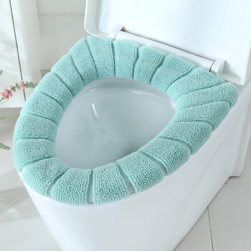 Bathroom Toilet Seat with Handle Closestool Washable Soft Winter Warmer Mat Pad Cushion O-shape Toilet seat Bidet Covers green