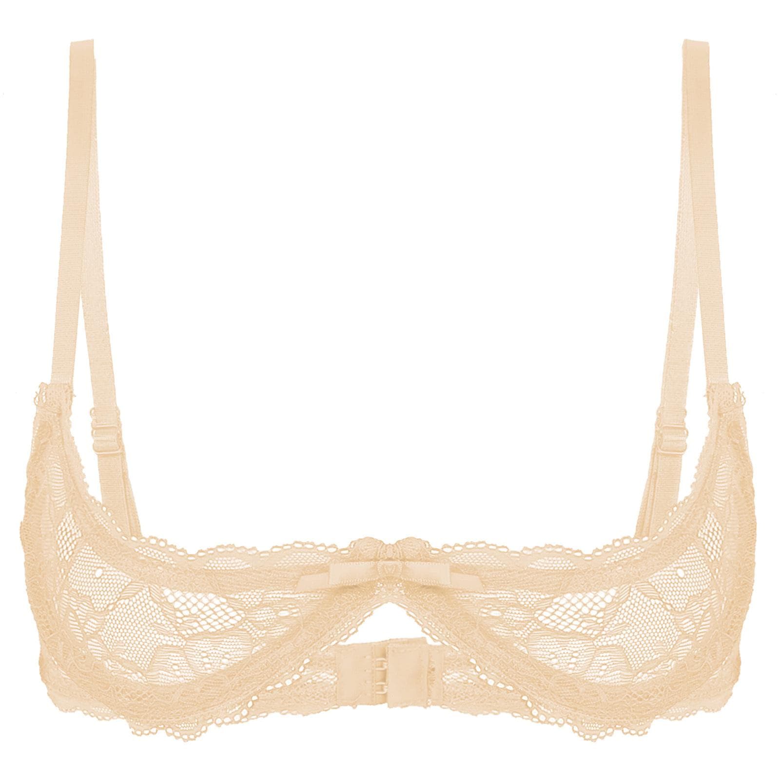 Adults Sheer Mesh Bra Featuring 1/4 Cups and Decorative Lace Details for Everyday Wear 5XL nude