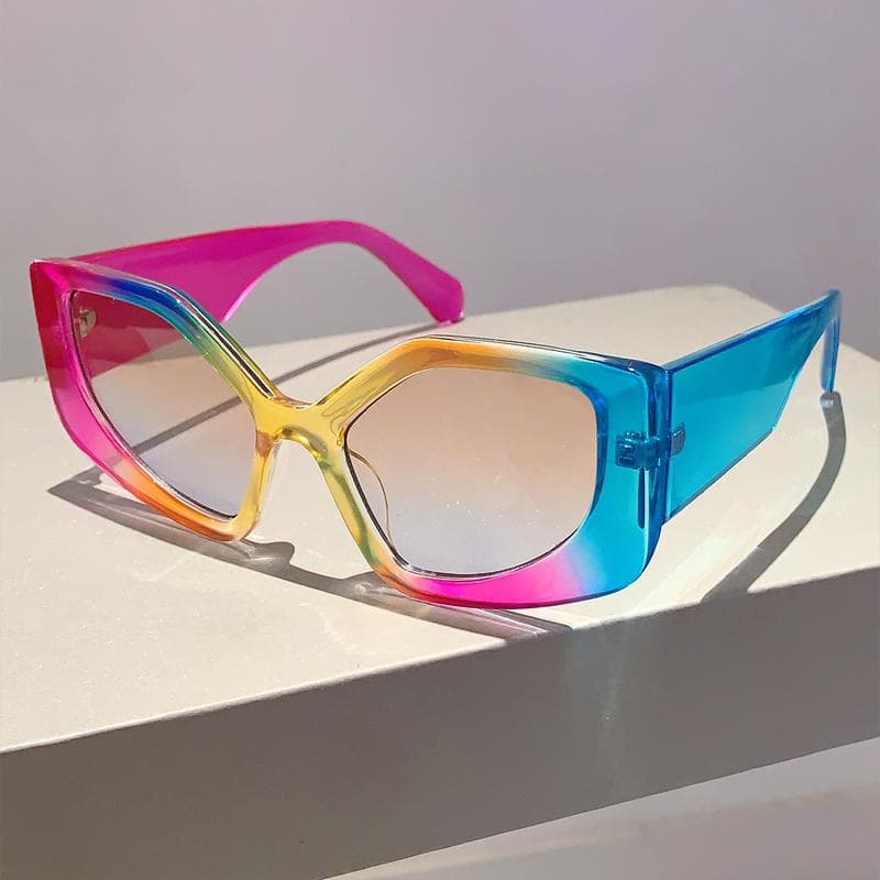 KAMMPT Polygon Women Sunglasses Vintage Multi Gradient Candy Color Shades Trendy Designer Eyewear for Travel Other