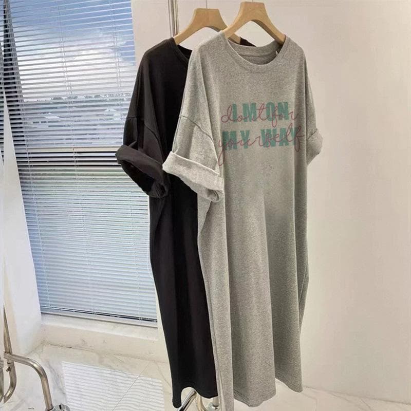 White Dress Loose Cotton Short-sleeved Long T-shirt Women's Skirt Fat Belly and Thin Large Size Split Skirt L