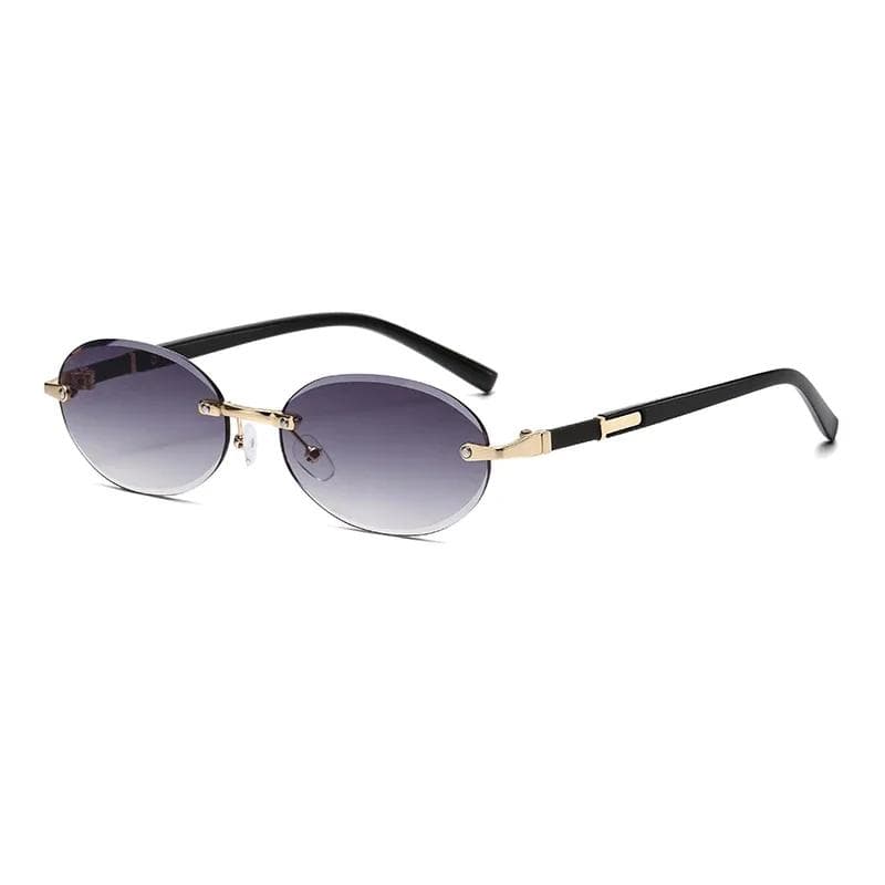 Popular Women Men Oval Sun Glasses UV400 Rimless Round Fashion Shades for Summer Travel Gold