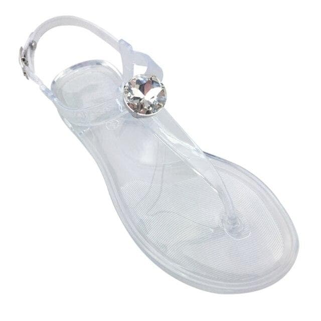 Summer Flat Bottom Clip Toe Women Sandals Fashion Rhinestone Girl Footwear Plus Size Flip Flops Comfortable Ladies Jelly Shoes 40 transparent