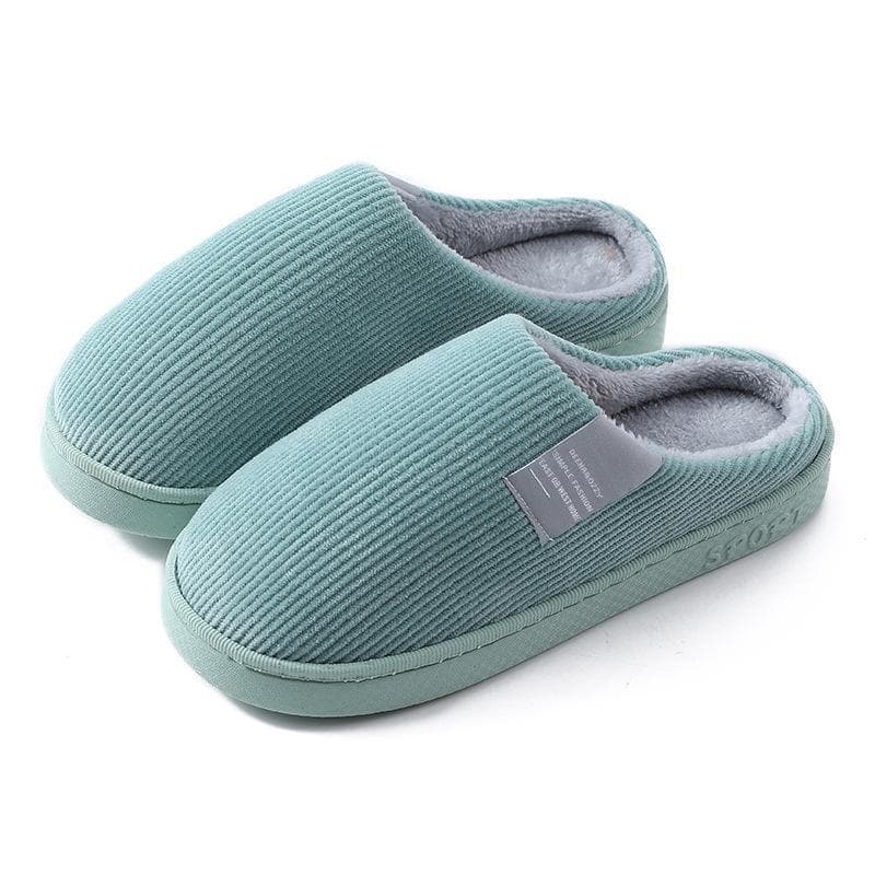 Women's and Men's Thick-Soled Cotton Slippers for Autumn/Winter - Cute Indoor/Outdoor Couple Style. 38-39 green