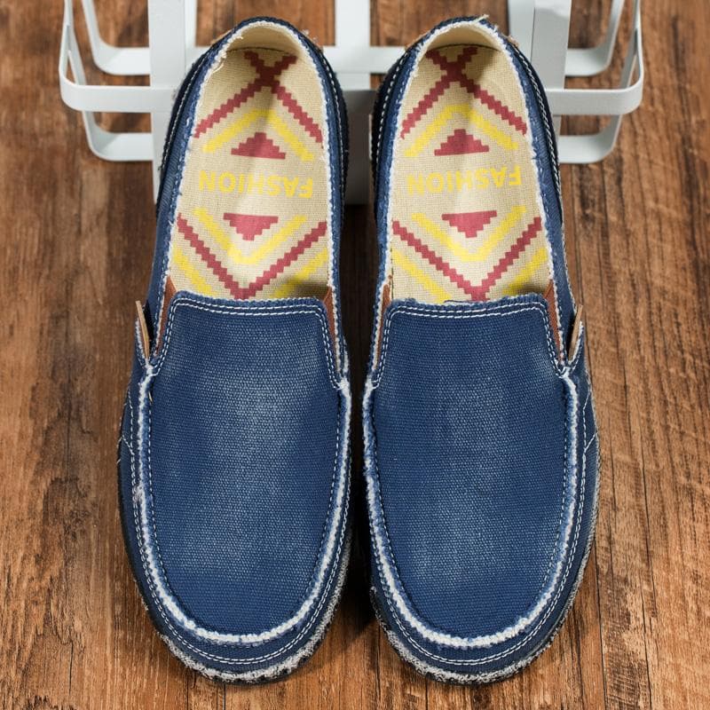 Men's Breathable Casual Canvas Slip Shoes Comfort Slip-on Loafer Soft Penny Loafers for Men Lightweight Driving Boat Shoes 46 blue