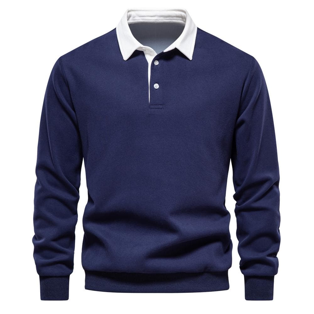 2023 New Autumn Fashion Design Polo Neck Sweatshirts for Men Casual and Social Wear Quality Cotton Mens Sweatshirts M 65-75 kg Dark blue