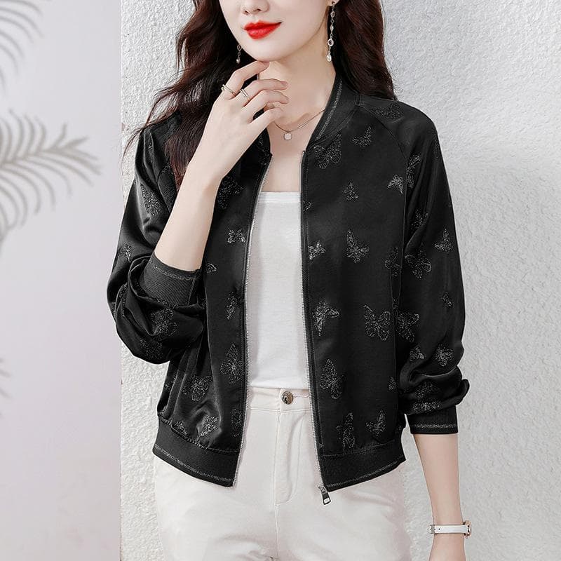 Winter Zipper Short Jacket Women's Long-sleeved Printed Top Mother Jacket Cardigan Baseball Uniform 3XL