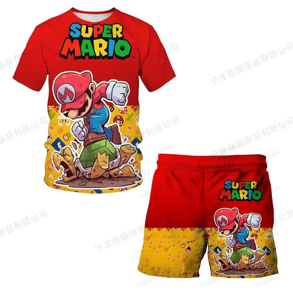 2025 MINISO Children's Clothing Sets Cosplay Super Mario T-shirts Shorts 2 Pcs Suits Kids Boys Girls Tops Tee Mario Bros T-shirt Pants Suit 100