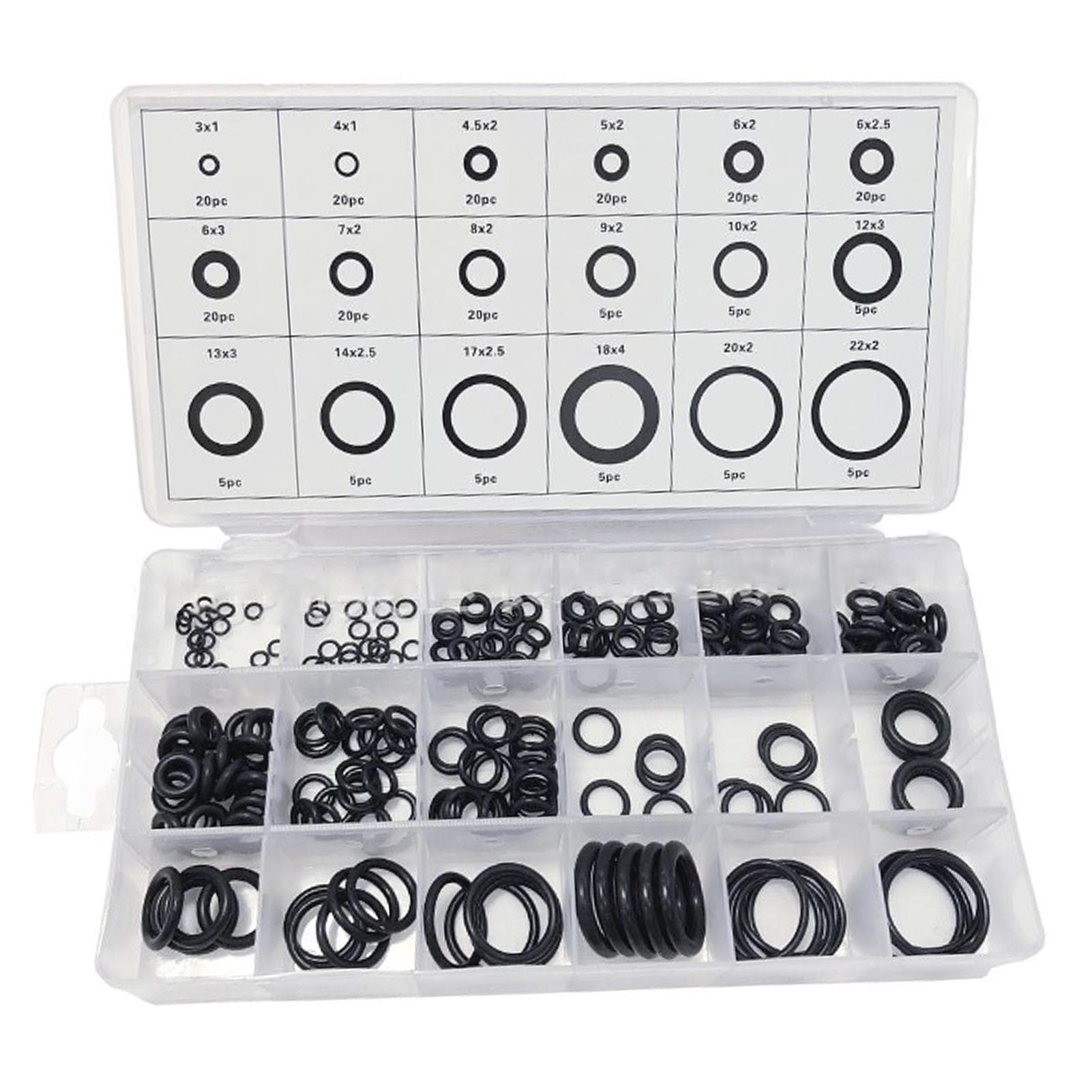 225Pcs Rubber O Rings Assortment Metric Waterproof Sealing Ring Set NBR Washer Kit Black