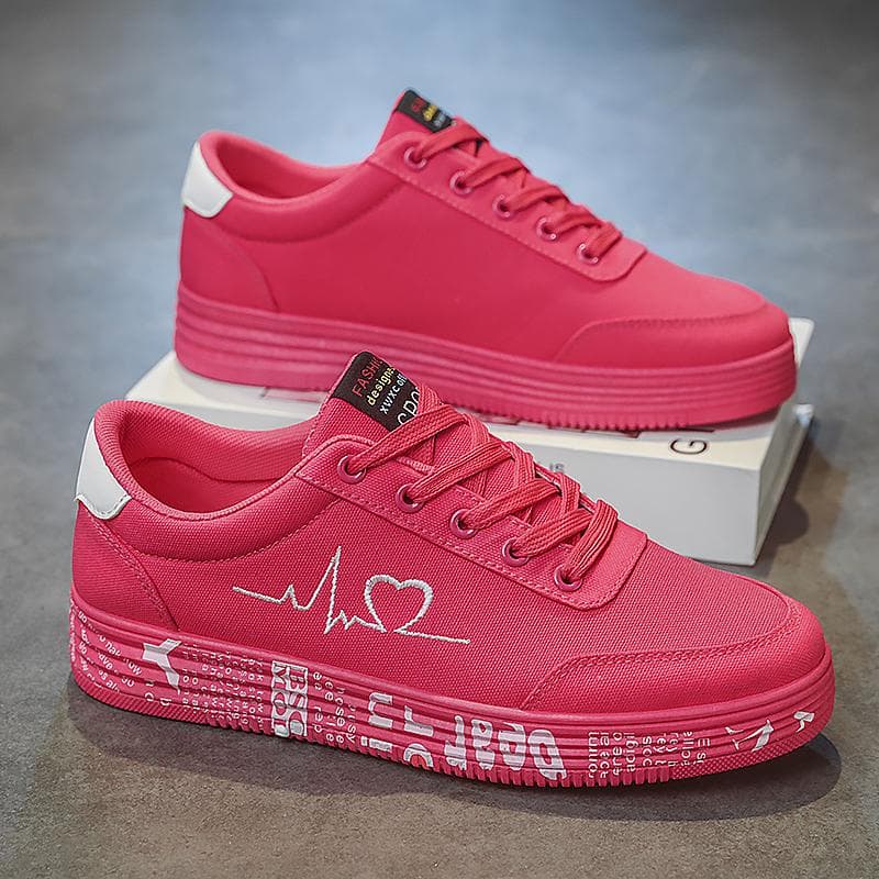 TUINANLE Spring Low Cut Canvas Shoes Womens Red Student Shoes Flats Sneakers Lover Shoes 40 pink