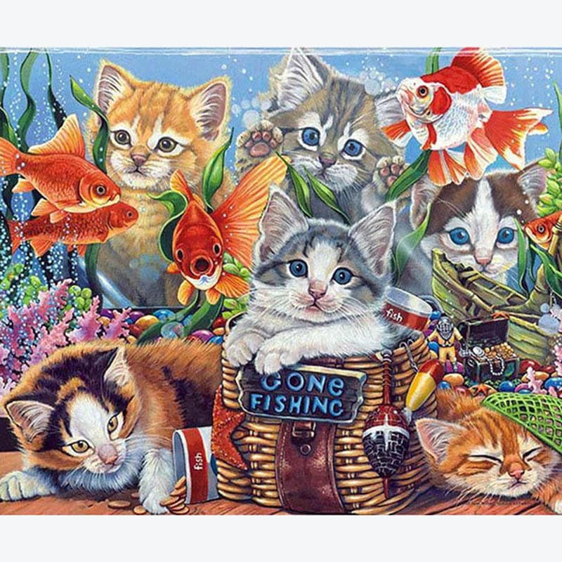 Full Drill Diamond Embroidery Cat Full Round Diamond Painting Animal Cross Stitch 20X30CM