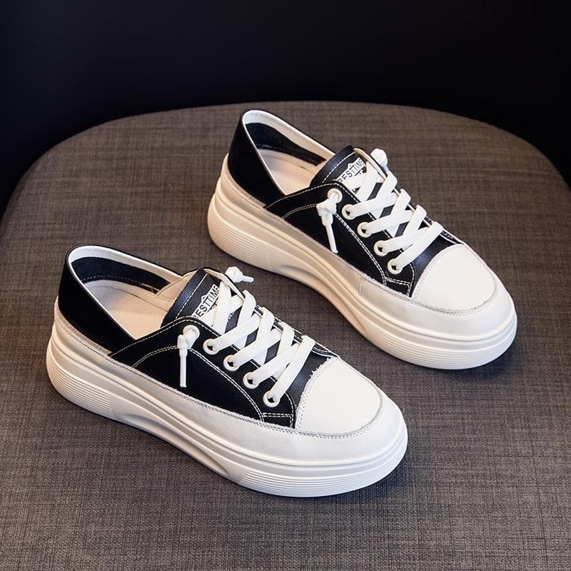 Style Leather White Shoes Women's New Thick-soled Board Shoes Breathable Casual Sports Women's Shoes All-match White Women's Shoes 40