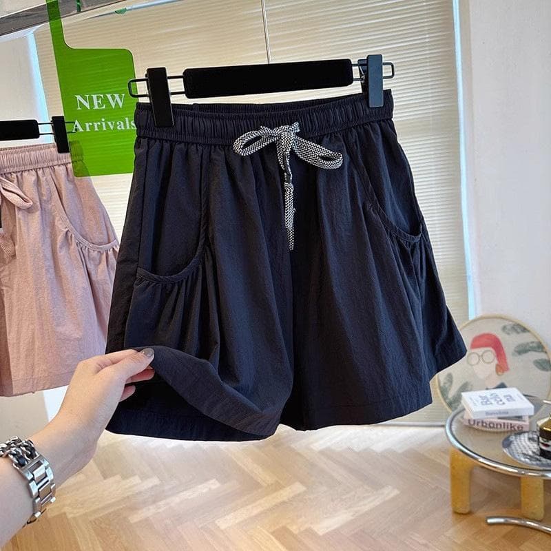 New Quick-drying Work Shorts for Women In Summer Loose A-line Wide-leg Casual Pants Showing Legs Long Trousers 2XL black