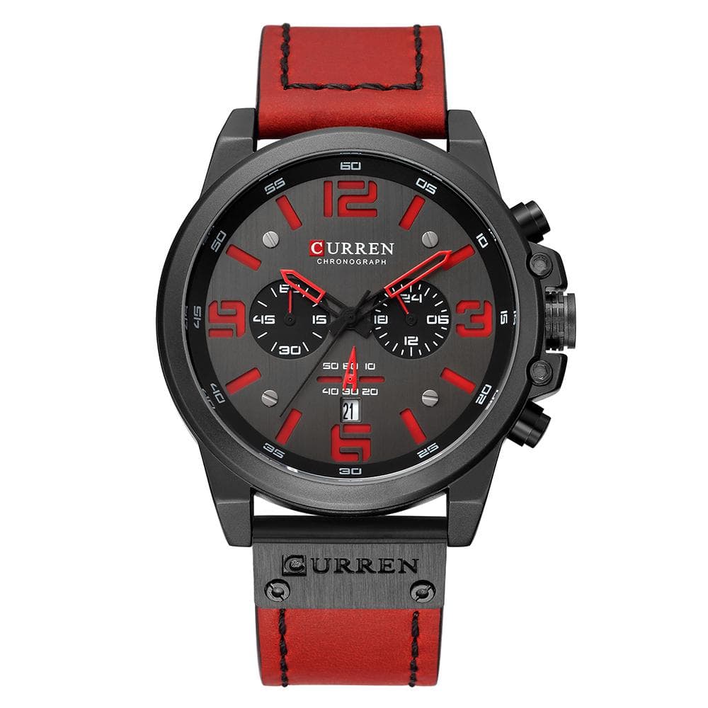CURREN 8314 Men Watch Quartz Brand Watch Wristwatch Calendar Hour Minute Time Display Leather Watch red