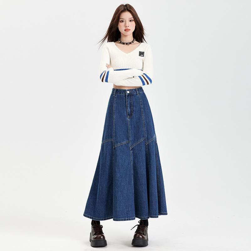 Retro Half-body Umbrella Skirt for Women Spring Summer Mid-length Skirt for Women Spring Denim Skirt for Women Spring High Waist Slim Hip Skirt 2XL