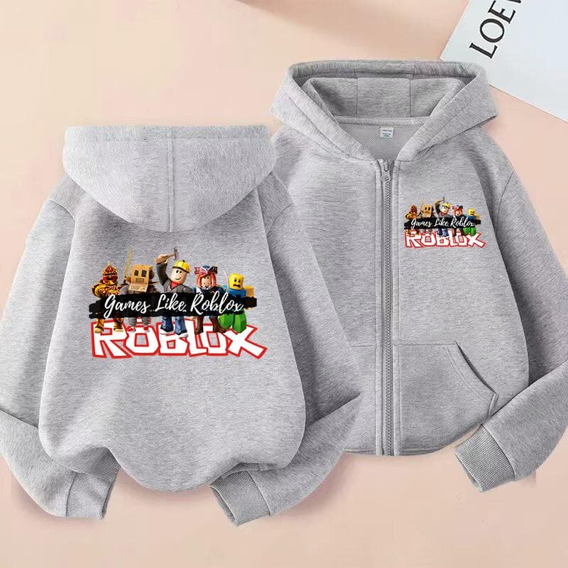 MINISO Roblox Hoodie Children Cartoon Clothes Kid Girl Boy Zipper Sweatshirt Manga Hoody Baby Casual Top Clothing Gift 100 white