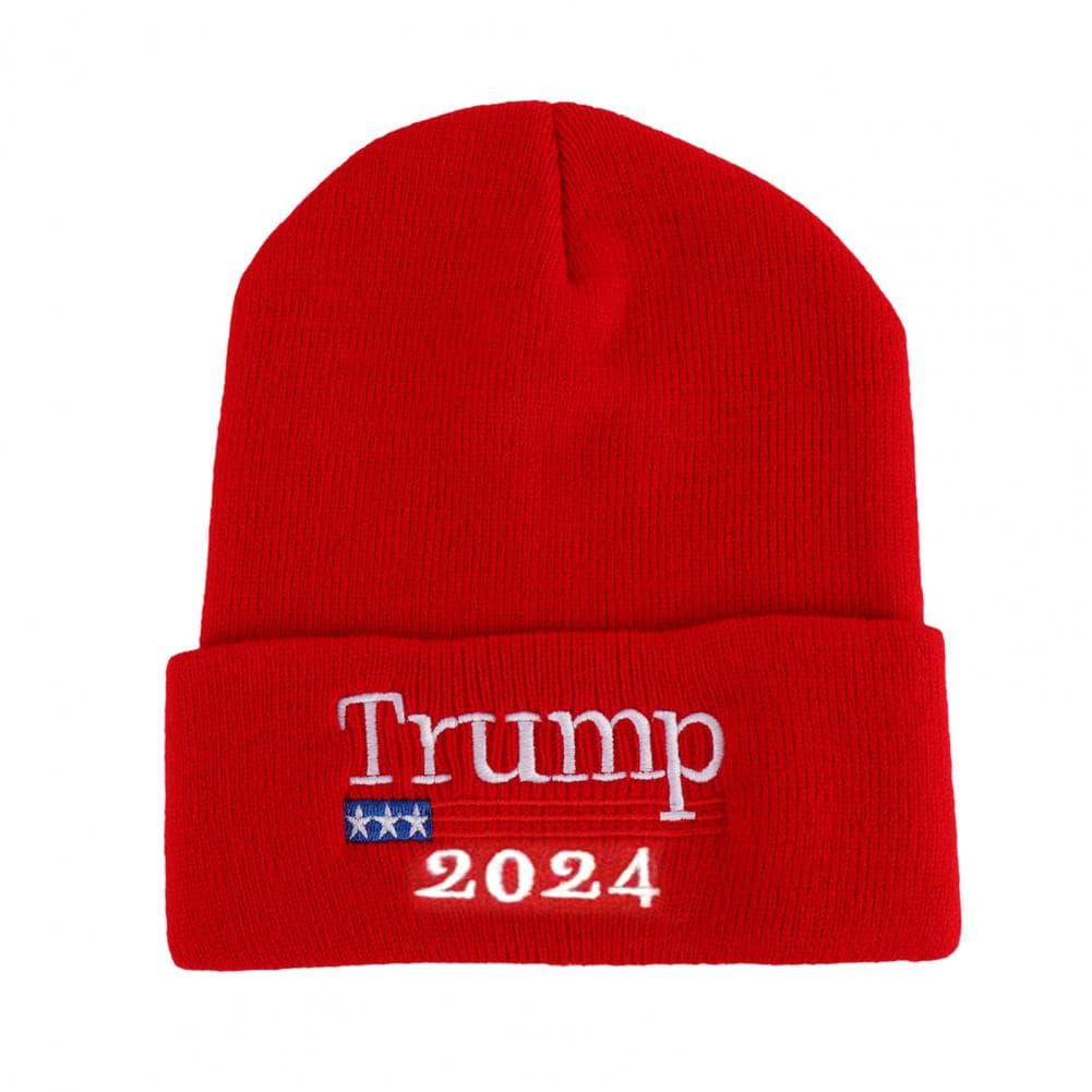 Sportswear Hat 2024 Trump Campaign Rally Hat Thick Embroidered Unisex Beanie for Winter Windproof Solid Color Cap for Trump red