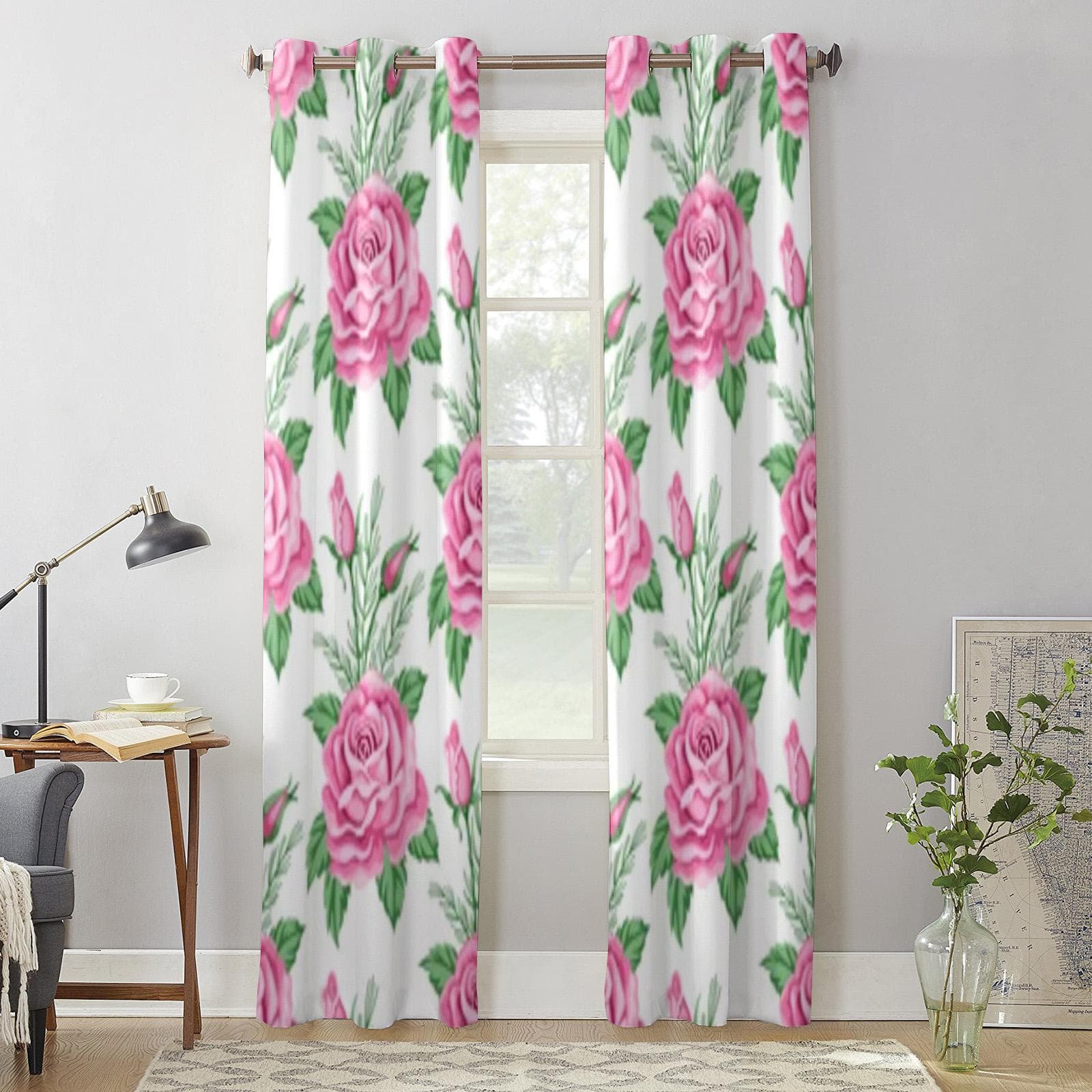 Roses And Flowers Retro Style Window Curtain For Kids Room Home Blinds Curtains For Living Room Bedroom Window Drapes 135W x 60H(cm) x1