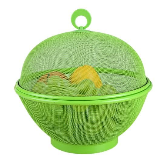 Large Capacity Mesh Fruit Basket with Lid Fly-Proof Fruit Bowl Easy to Clean green