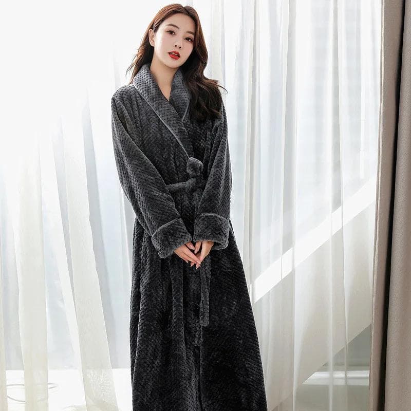 Winter Warm Coral Velvet Kimono Robe Women's Nightgown Pajamas Pajamas Long Bathrobe Intimate Underwear New Home Clothes L grey