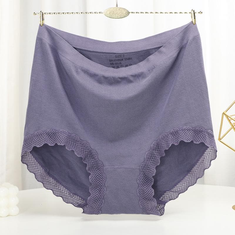 Seamless Panties High waist Women's briefs for weight 100kg large size underpants Solid color boyshorts onesize purple