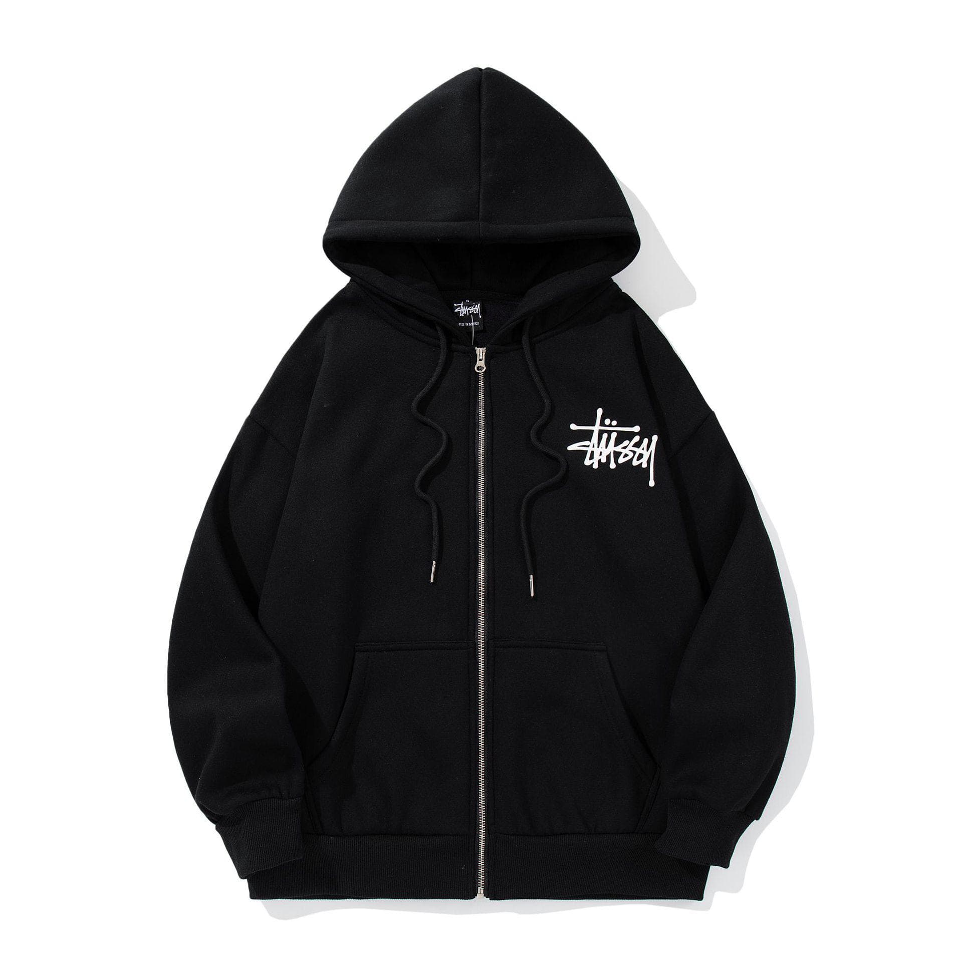 STU Plus Velvet Unisex Hooded Zip-Up Jacket - Warm, Trendy Autumn/Winter Outerwear for Students. M black