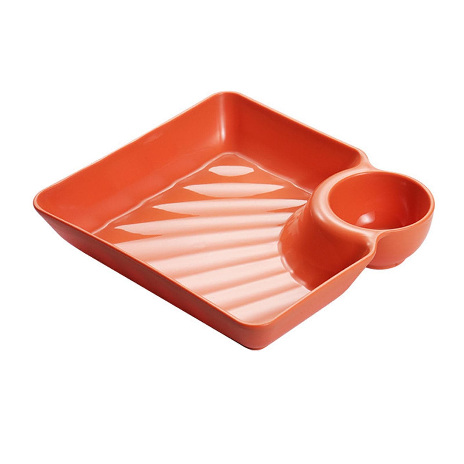 Dumpling Plate with Dipping Saucer 7.2inch Divided Chip and Dip Serving Platter Set for Dumpling orange