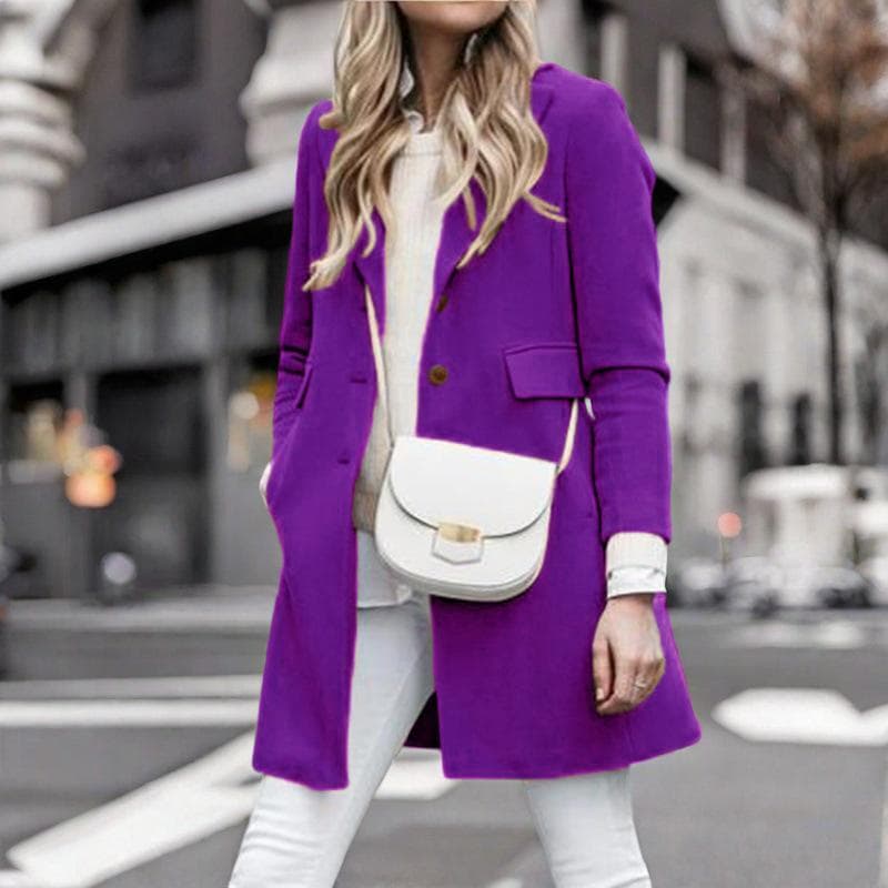Autumn and Winter Woolen Women's Coat Japanese and Korean Coat Cardigan Single Breasted XL purple