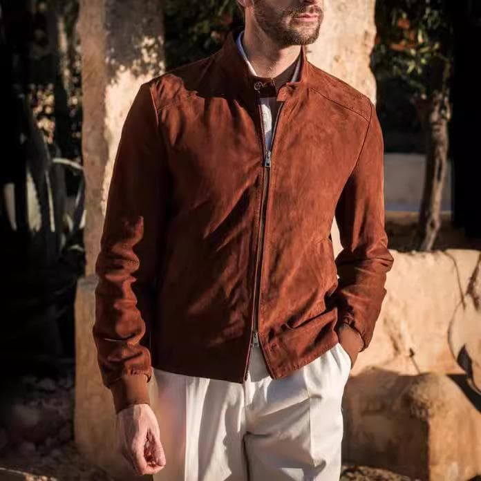 New Men's Casual Fashion Suede Solid Color Jacket Men's Windbreaker 2XL brown