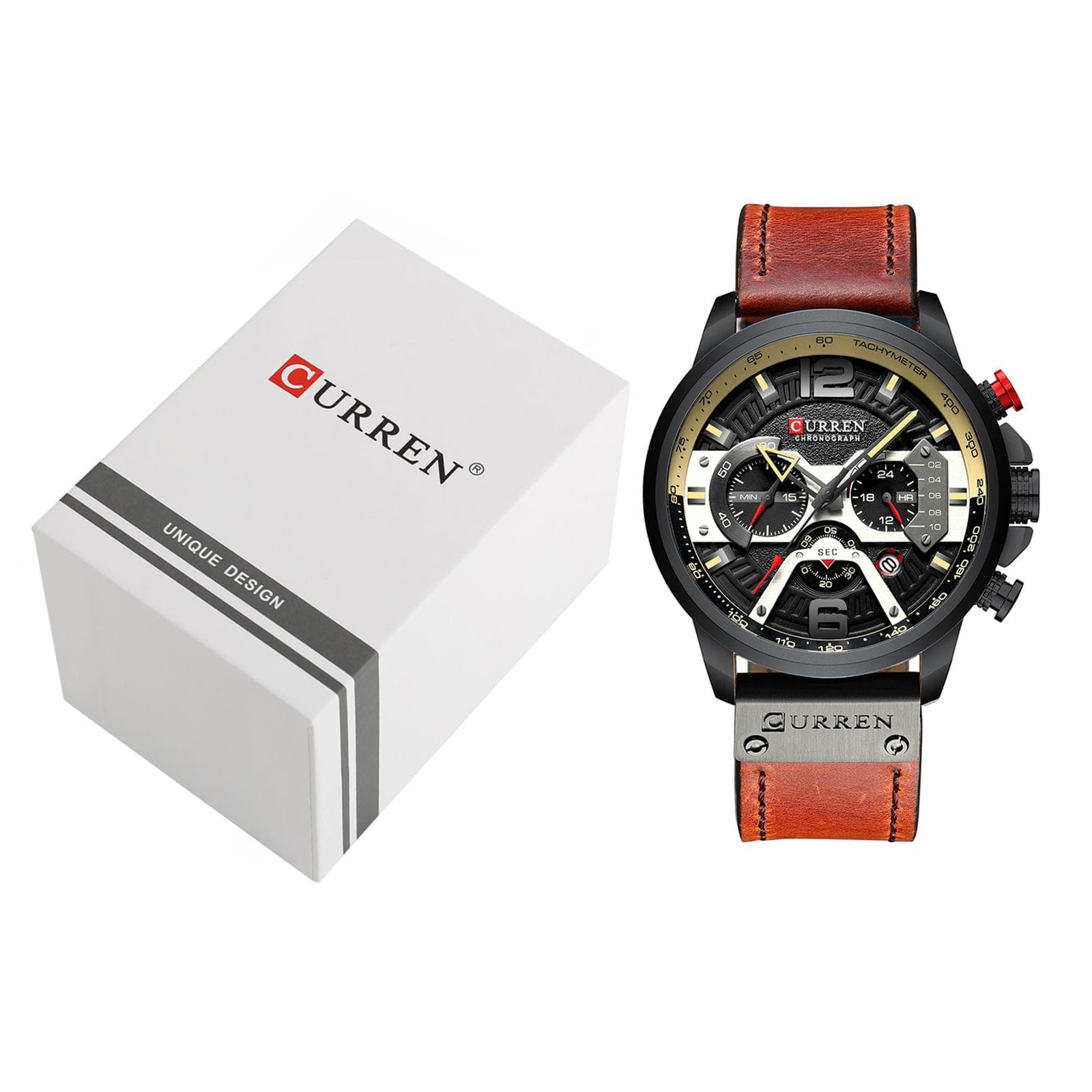 CURREN 8329 Quartz Watch Business Men Simple Sport Wristwatch Three Sub-Dials Calendar Second brown