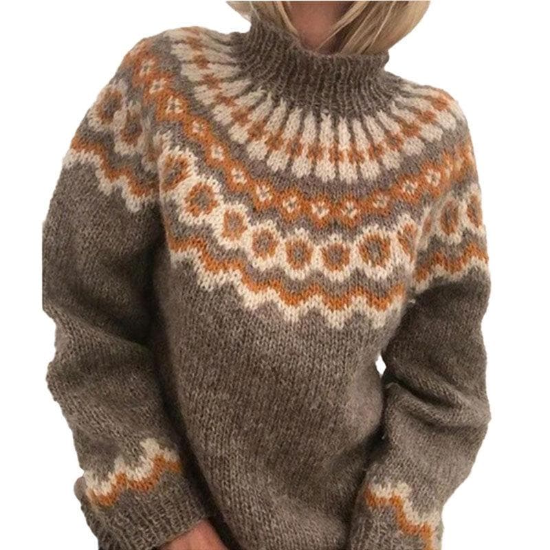 Women's Knitted Nordic Sweater High Roll Neck Jumper Casual Pullover Winter Tops S khaki