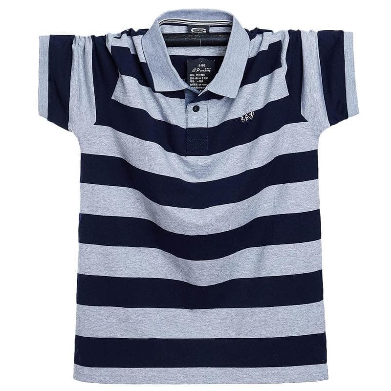 Men Short Sleeve Polo Shirt Summer Stripe Cotton Business Casual Male Polo Shirt Lapel Collar M-6XL 5XL grey