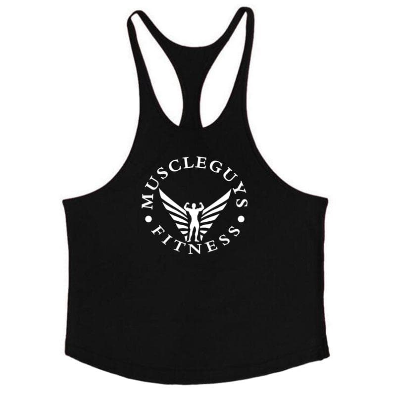 Muscleguys Bodybuilding Clothing Undershirt Mens Cotton Fitness Stringer Singlets Vest L black