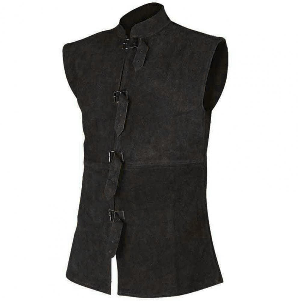 Men Waistcoat Vintage Medieval Renaissance Gentleman Satge Performance Sleeveless Solid Color Stand Collar Role Play Cosplay Cos M black