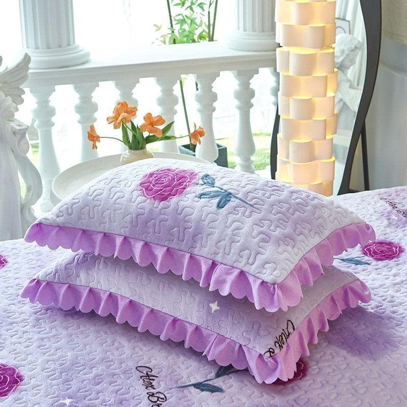 Milk Velvet Pillowcase A Pair of Lace Pillowcases Thickened Cotton Clip Warm and High Beauty Pillowcase Core Single Pillow Leather with Velvet 48*74cm-2pcs