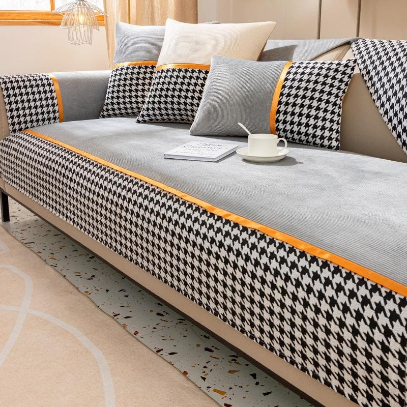 Thousand Bird Grid Splicing Sofa Cover Chenille Winter Sofa Cover All-season Universal Sofa Cushion for Living Room Home Decor 70x70cm 1pcs