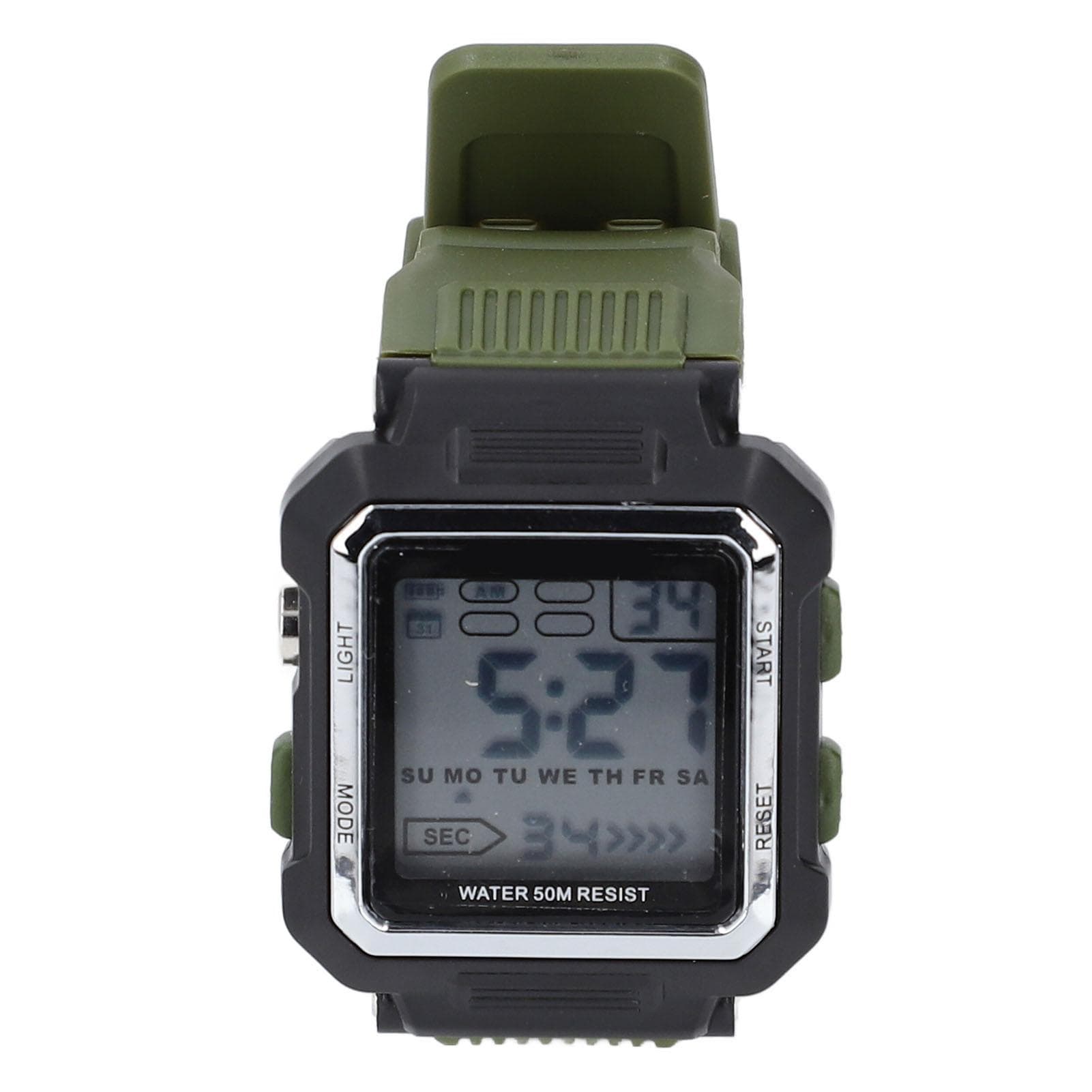 Men Digital Watch 50M Waterproof LED Backlight Stopwatch Alarm Calendar Shock Resistant Surfing green