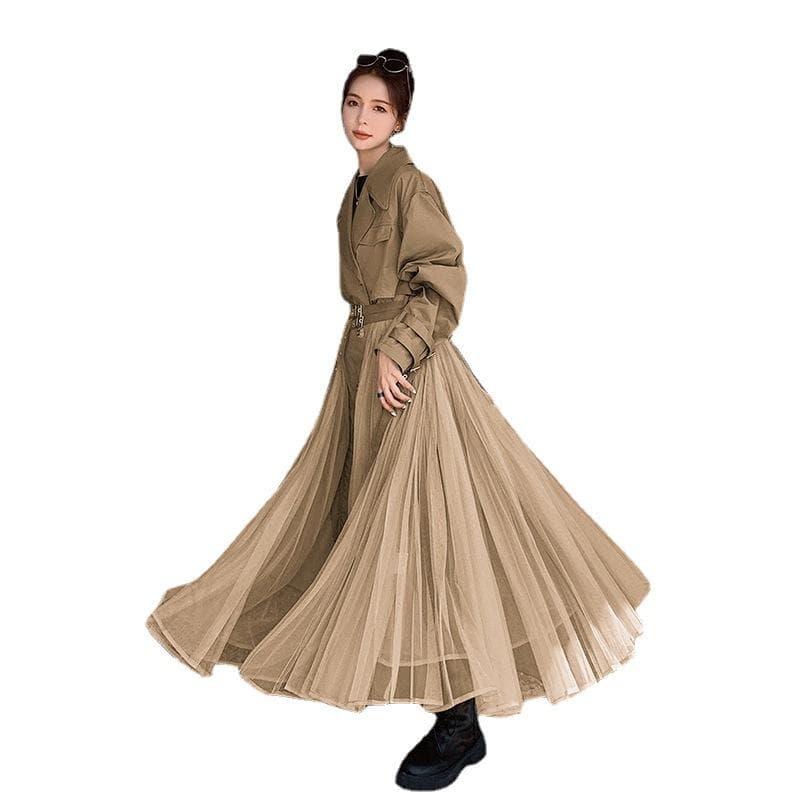 Spring and Autumn New French Loose Splicing Super Long Coat M