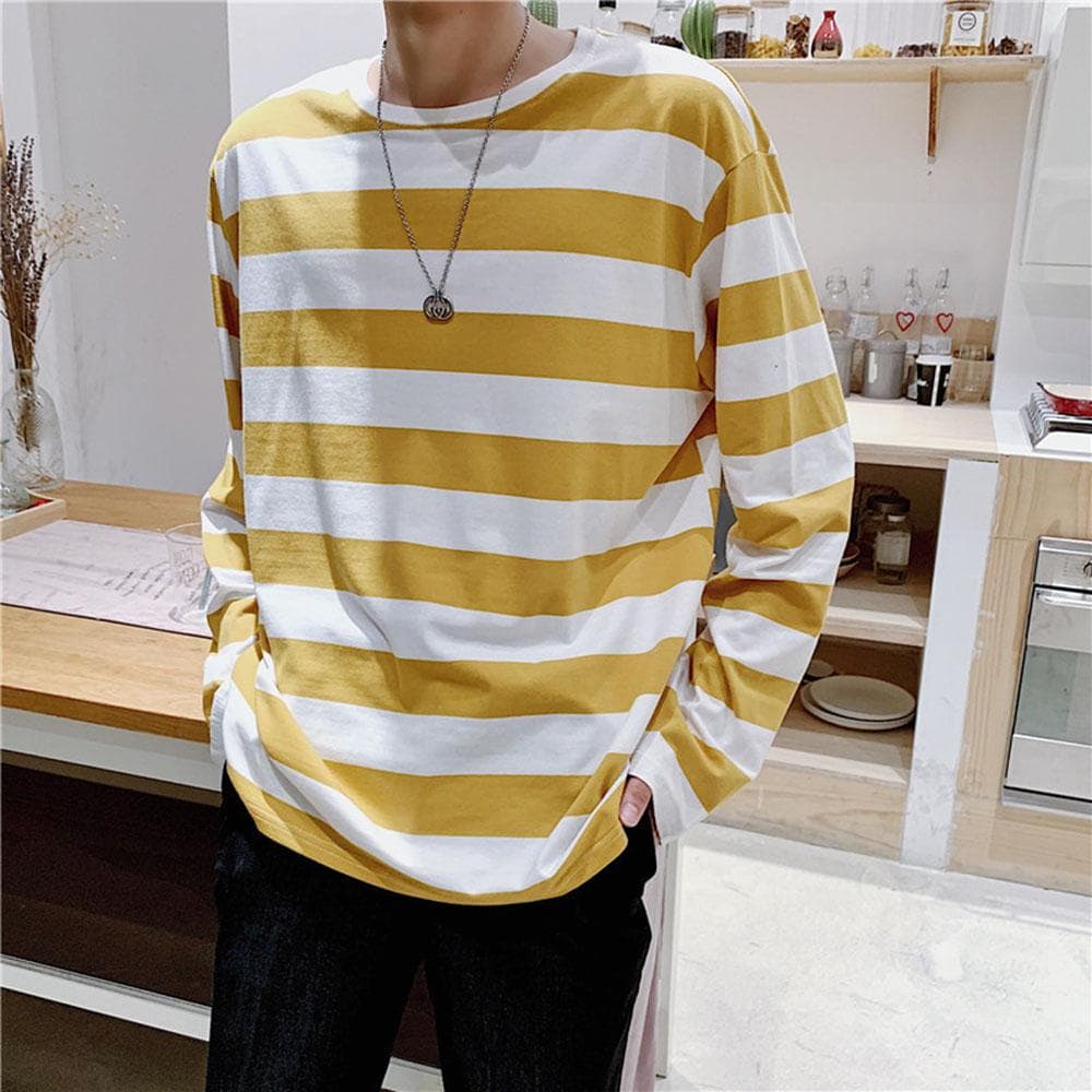 Spring Autumn Striped T Shirts Men Casual Long Sleeve Tshirt Male Loose Pullovers Tops Man Winter T-shirt For Men Clothing 6XL
